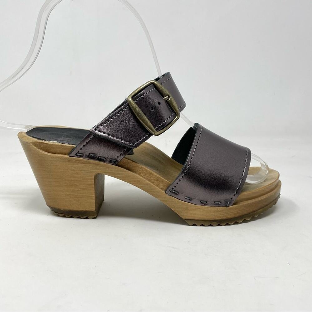 Sven Originals 2 Strap Buckle Wood Swedish Wooden Sandals Clogs Pewter 35 5